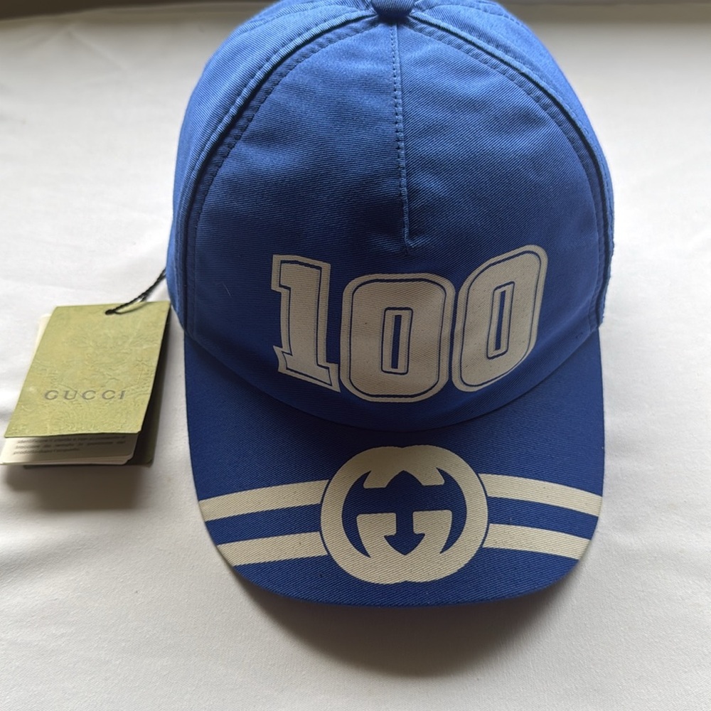 NWT Gucci 100 Anniversary Interlocking G Blue Baseball Cap Hat Made in Italy 673 - Picture 3 of 6
